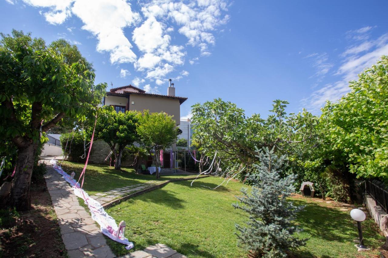 Τraditional Fully Detached Villa On A Luxurious Hillock Of Thessaloniki With Its Own Garden Also For Family & Wedding Gatherings For 10 To 25 People Only 15 Minutes From Airport Kültér fotó